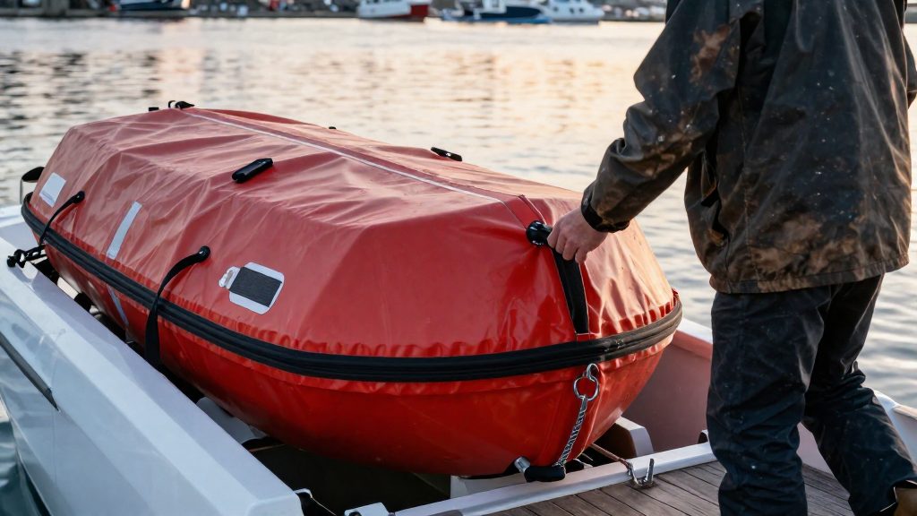 How do you launch and board a liferaft safely?