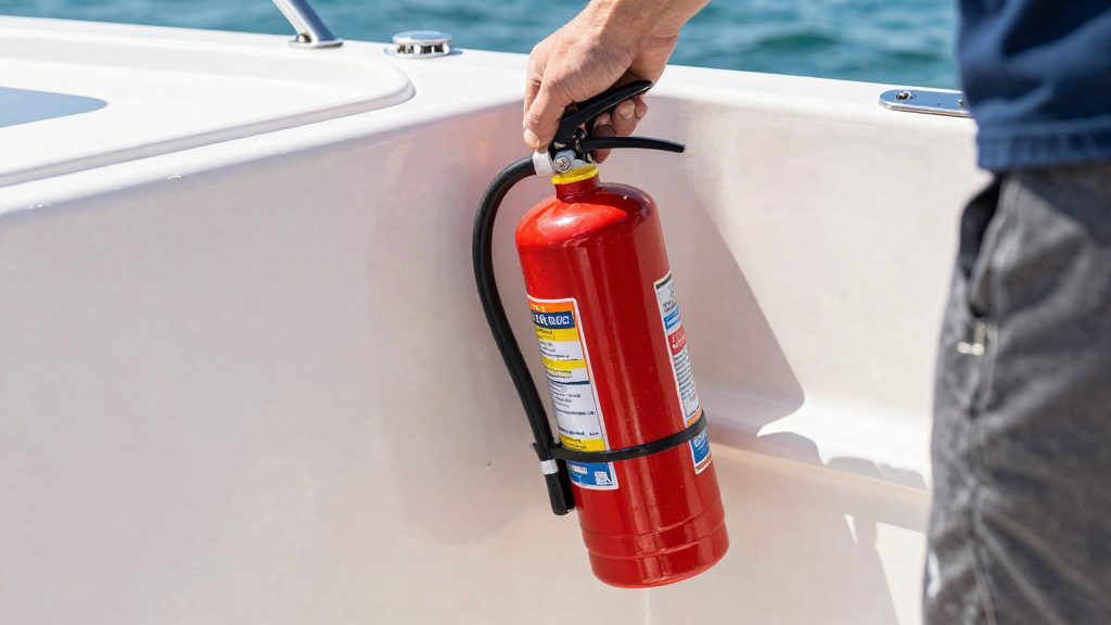 How should the extinguisher be placed and kept ready?