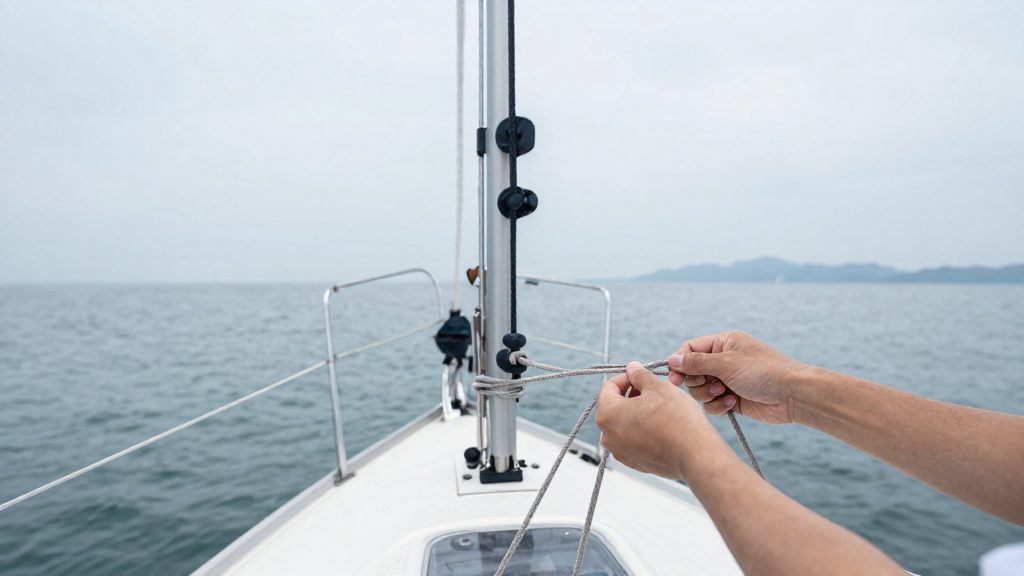 Nœud de drisse voile : chaise, huit et batelier
